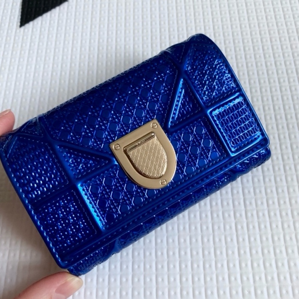 NEW Dior Metallic Microcannage Diorama Wallet